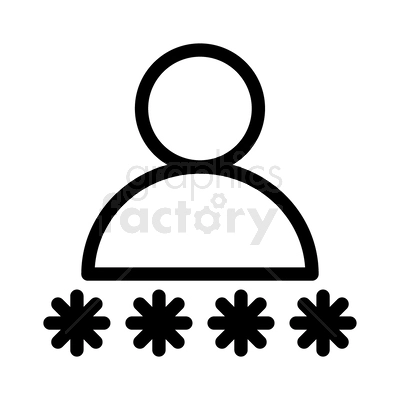 A simple black and white clipart icon of a user symbol above a row of asterisks, representing a password or login credentials.
