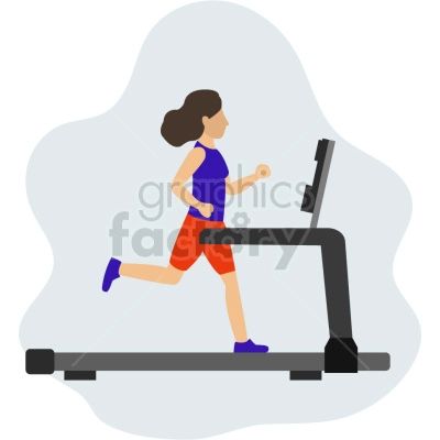 The clipart image shows a woman, possibly a business professional, running on a treadmill in a fitness setting.
